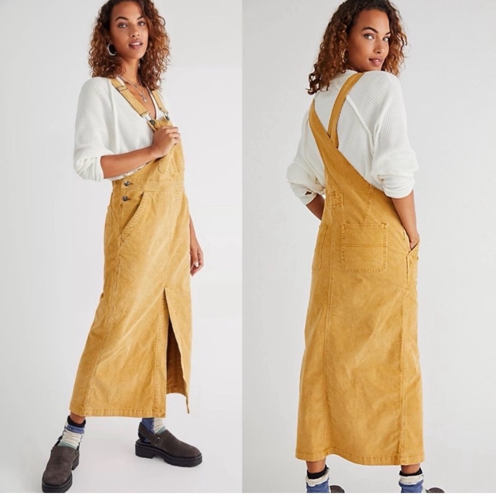 Free People like-new tan/yellow Corduroy skirtall Dress